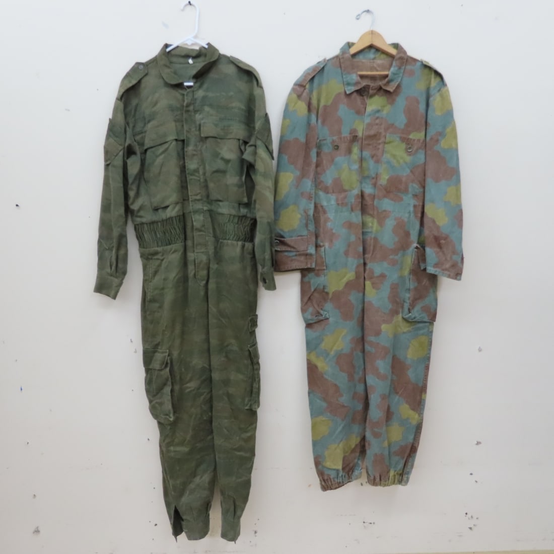 Serbian Tiger Stripe & Italian Army Jumpsuits: Serbian Tiger Stripe & Italian Army Jumpsuits - Serbian Tiger Stripe Jumpsuit & Italian San Marco Army Jumpsuit. Serbian: Size 54, Pit to Pit: 24", OAL: 63". Italian, Pit to Pit: 22", OAL: 57",