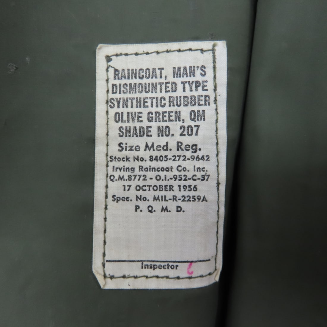 1956 dated RAINCOAT, MANS, DISMOUNTED TYPE - 4