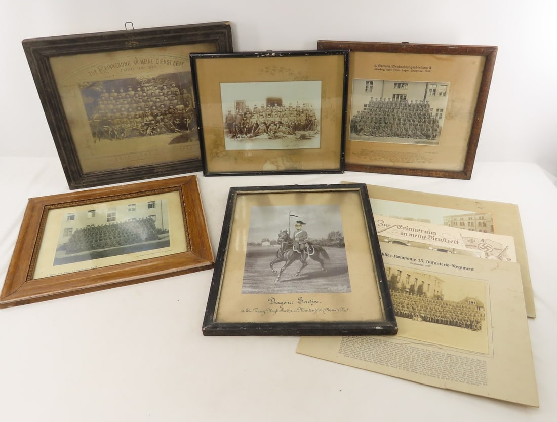 Collection Of German Infantry Photos 1885-1937: Collection Of German Infantry Photos 1885-1937 - German Infantry Group Photos. 1885, 1909, 1936, 1937. 3 Framed Pieces show Water Damage. Largest 17 x 15", Smallest 15 x 13" - 1. Batt Art Regt. 71 Hei