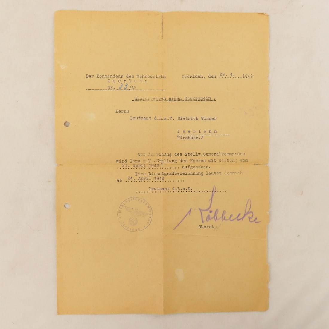 WWII German Wehrpass Documents, Dietrich Winner - 11