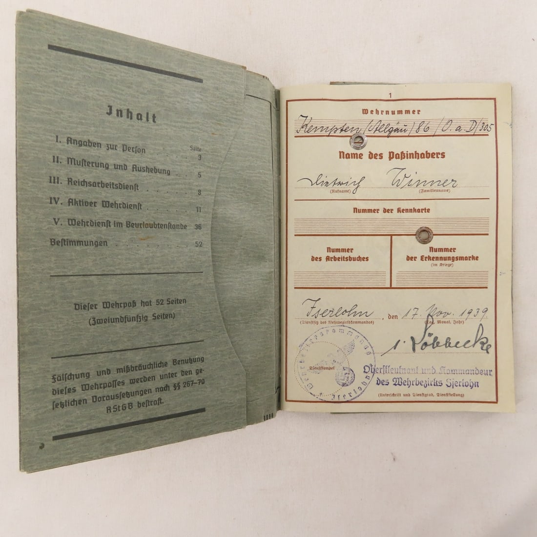 WWII German Wehrpass Documents, Dietrich Winner - 3