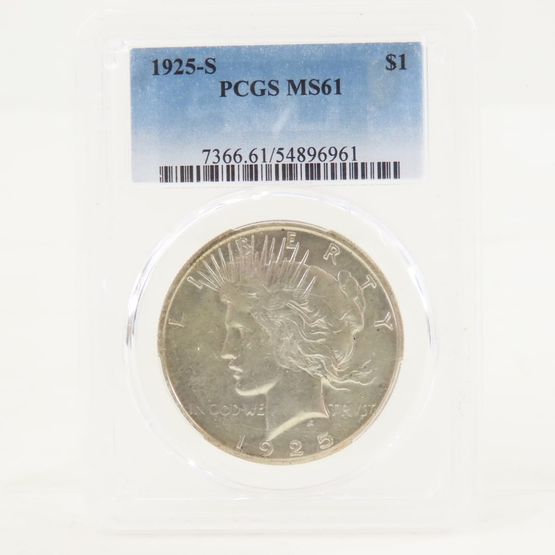 1925 S Peace Silver Dollar PCGS MS61: 1925 S Peace Silver Dollar PCGS MS61 - Lot Size 4x3x1" 1 LB All information and photos are intended to be as accurate as possible, but errors are possible. No item may be returned or refused based on