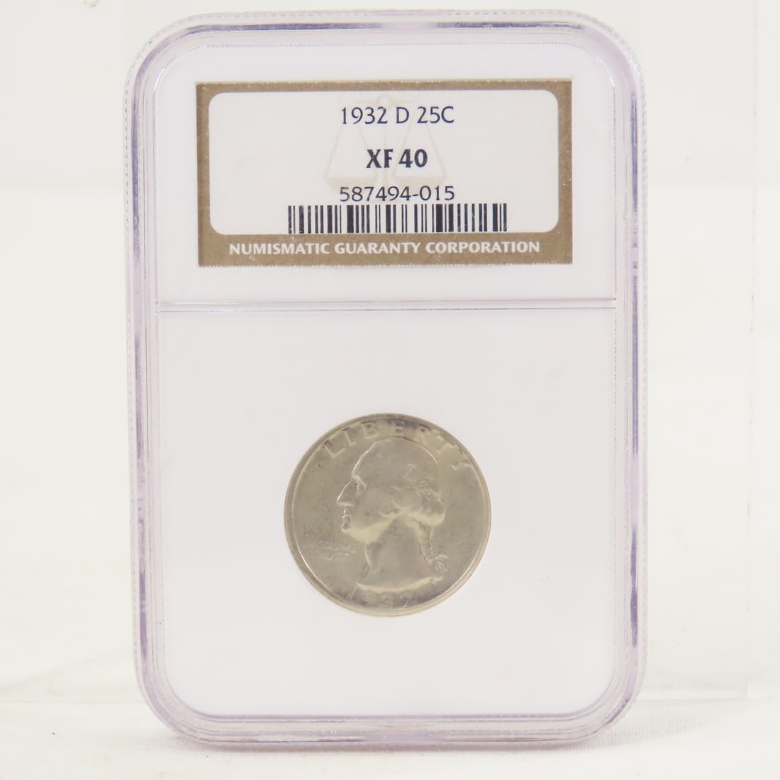 1932 D Washington Silver Quarter NGC XF40: 1932 D Washington Silver Quarter NGC XF40 - Lot Size 4x3x1" 1 LB All information and photos are intended to be as accurate as possible, but errors are possible. No item may be returned or refused