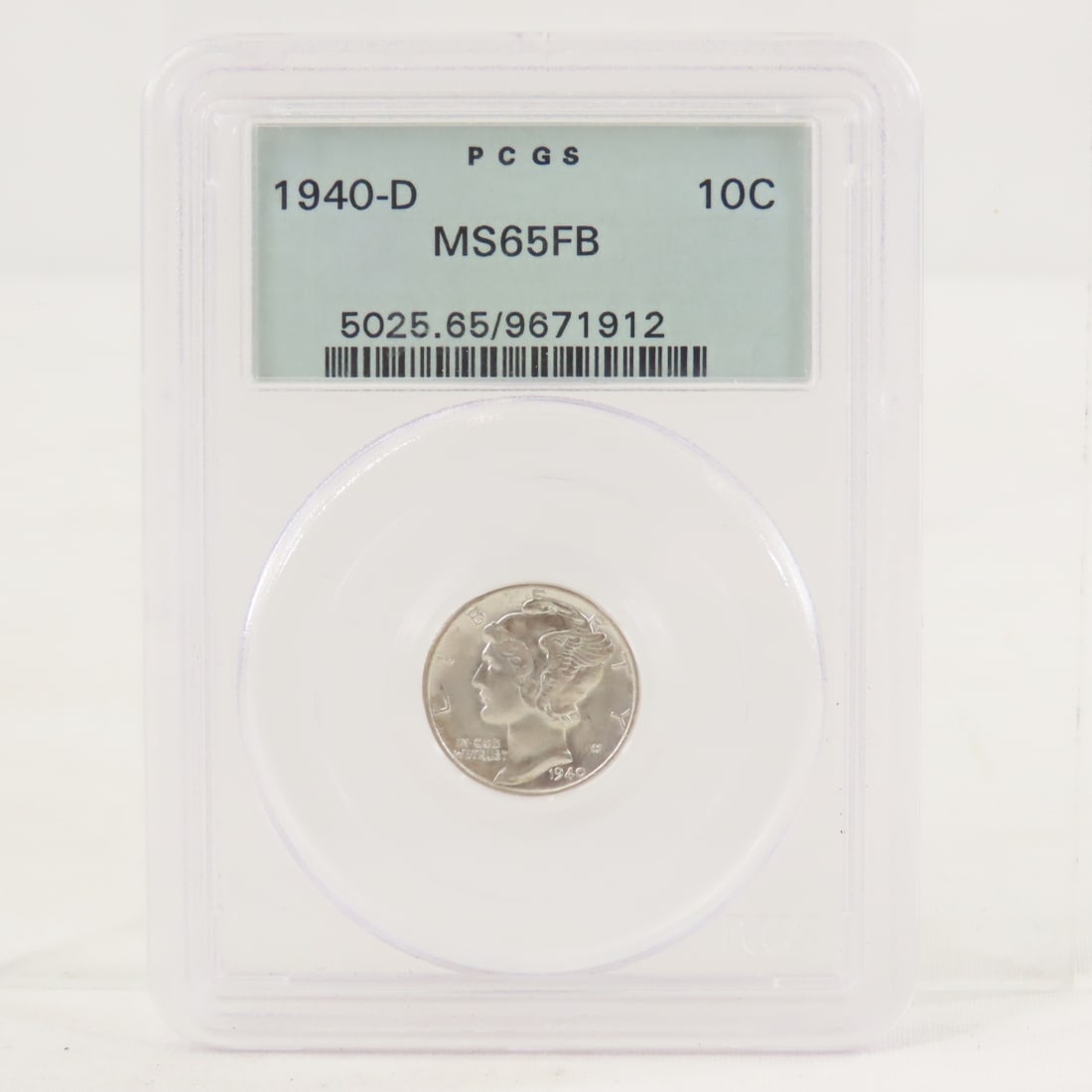 1940 D Mercury Silver Dime PCGS MS65FB: 1940 D Mercury Silver Dime PCGS MS65FB - Lot Size 4x3x1" 1 LB All information and photos are intended to be as accurate as possible, but errors are possible. No item may be returned or refused based