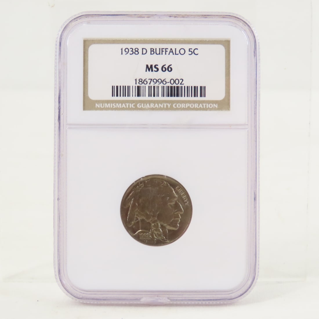 1938 D Buffalo Nickel NGC MS66: 1938 D Buffalo Nickel NGC MS66 - Lot Size 4x3x1" 1 LB All information and photos are intended to be as accurate as possible, but errors are possible. No item may be returned or refused based on this