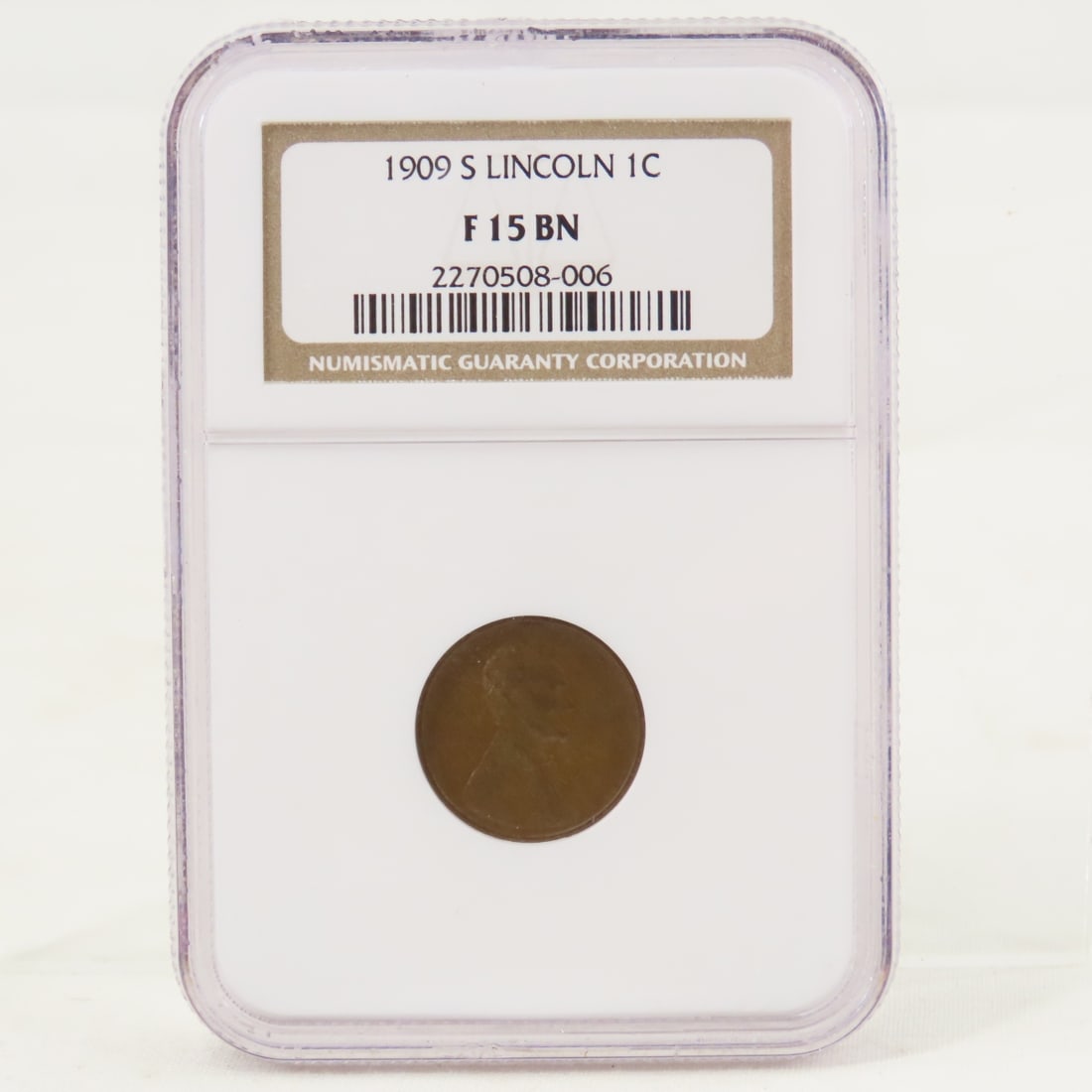 1909 S Lincoln Head Wheat Cent NCG F15 BN: 1909 S Lincoln Head Wheat Cent NCG F15 BN - Lot Size 4x3x1" 1 LB All information and photos are intended to be as accurate as possible, but errors are possible. No item may be returned or refused