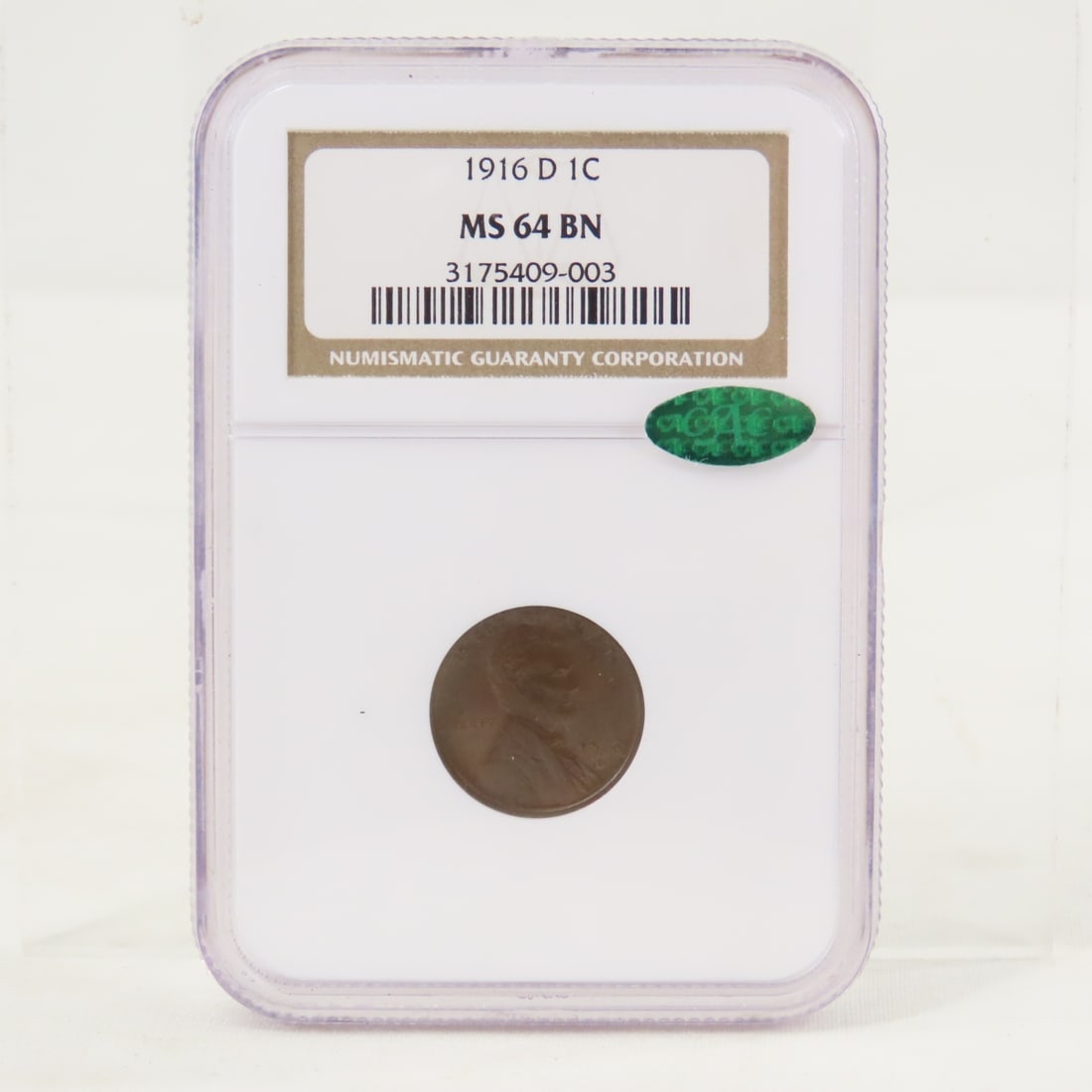 1916 D Lincoln Wheat Cent NGC MS64BN: 1916 D Lincoln Wheat Cent NGC MS64BN - Lot Size 4x3x1" 1 LB All information and photos are intended to be as accurate as possible, but errors are possible. No item may be returned or refused based on
