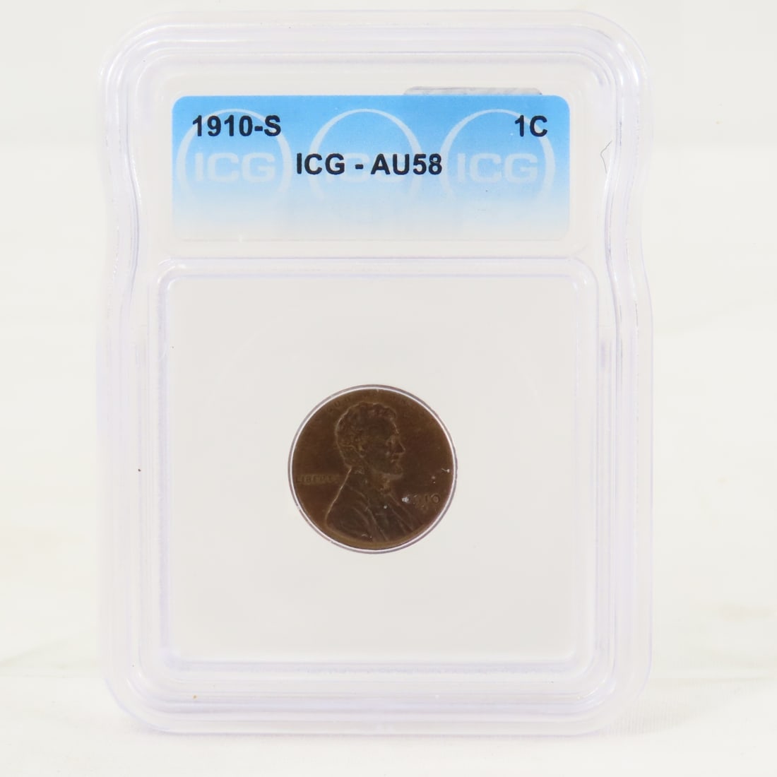 1910 S Lincoln Head Wheat Cent ICG AU58: 1910 S Lincoln Head Wheat Cent ICG AU58 - Lot Size 4x3x1" 1 LB All information and photos are intended to be as accurate as possible, but errors are possible. No item may be returned or refused based 