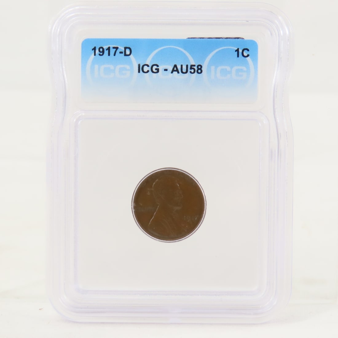 1917 D Lincoln Head Wheat Cent ICG AU58: 1917 D Lincoln Head Wheat Cent ICG AU58 - Lot Size 4x3x1" 1 LB All information and photos are intended to be as accurate as possible, but errors are possible. No item may be returned or refused based 