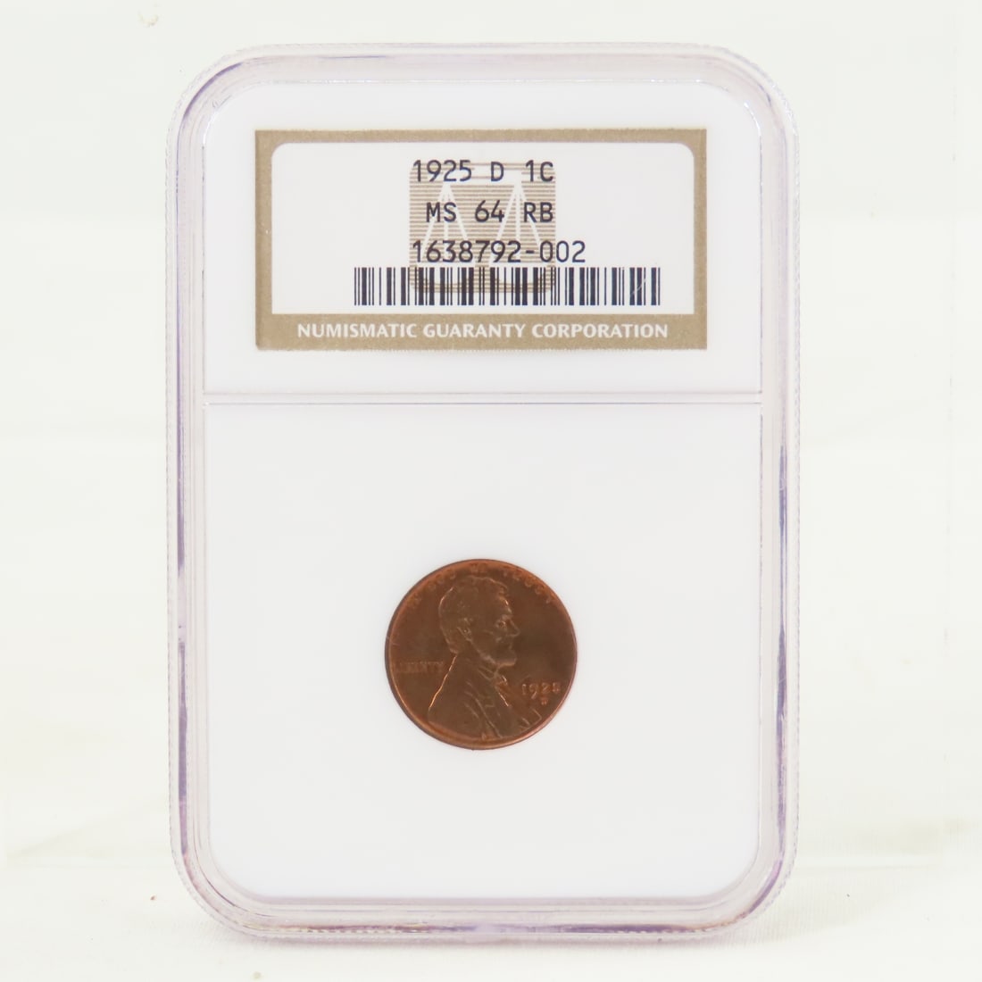 1925 D Lincoln Head Wheat Cent NGC MS64RB: 1925 D Lincoln Head Wheat Cent NGC MS64RB - Lot Size 4x3x1" 1 LB All information and photos are intended to be as accurate as possible, but errors are possible. No item may be returned or refused