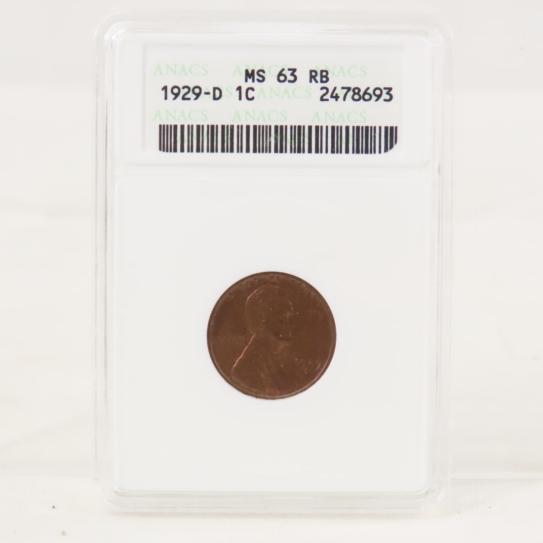 1929 D Lincoln Head Wheat Cent ANACS MS63RB: 1929 D Lincoln Head Wheat Cent ANACS MS63RB - Lot Size 4x3x1" 1 LB All information and photos are intended to be as accurate as possible, but errors are possible. No item may be returned or refused ba