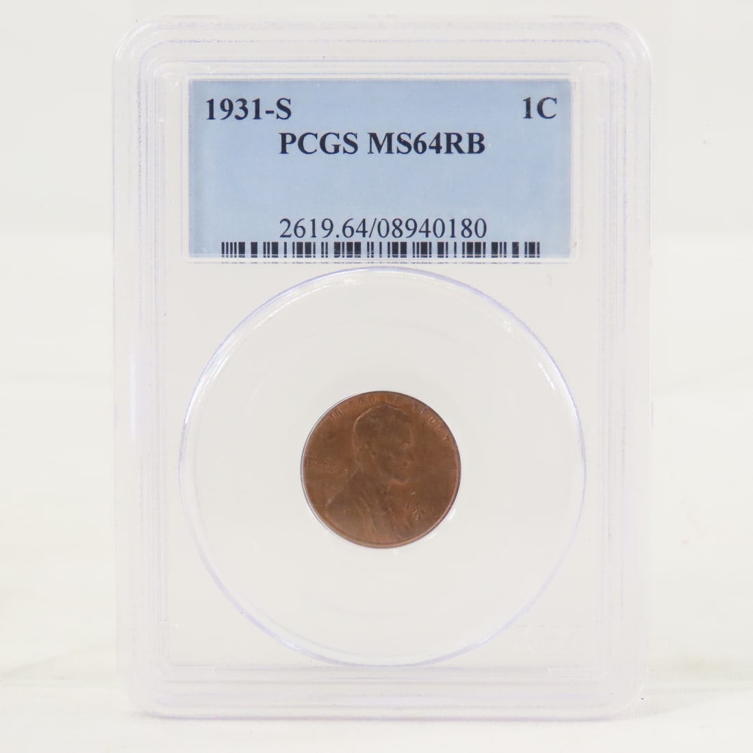 1931 S Lincoln Head Wheat Cent PCGS MS64RB: 1931 S Lincoln Head Wheat Cent PCGS MS64RB - Lot Size 4x3x1" 1 LB All information and photos are intended to be as accurate as possible, but errors are possible. No item may be returned or refused
