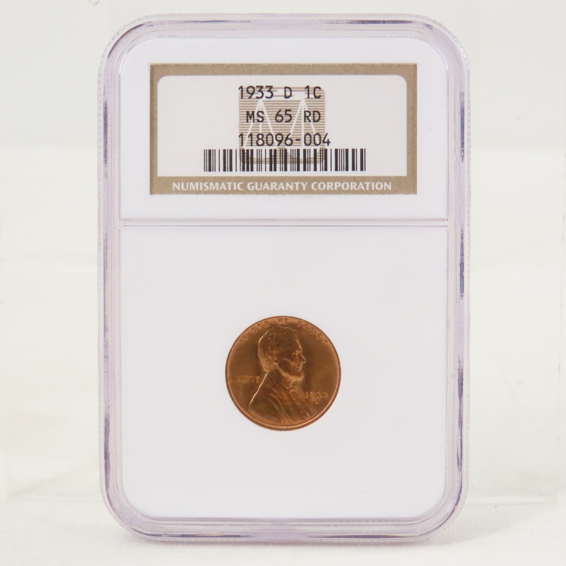 1933 D Lincoln Head Wheat Cent NGC MS65RD: 1933 D Lincoln Head Wheat Cent NGC MS65RD - Lot Size 4x3x1" 1 LB All information and photos are intended to be as accurate as possible, but errors are possible. No item may be returned or refused