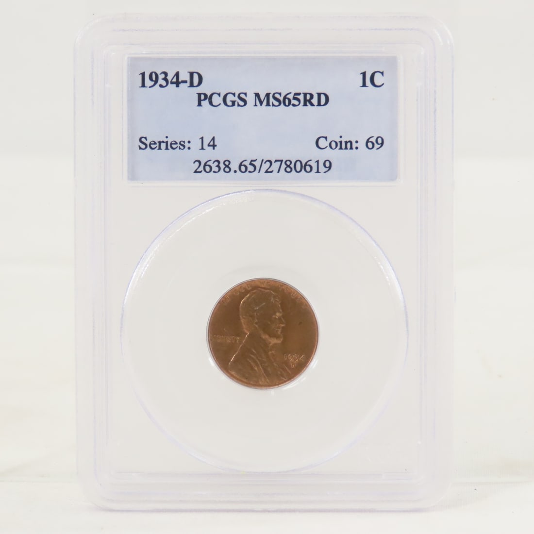 1934 D Lincoln Head Wheat Cent PCGS MS65RD: 1934 D Lincoln Head Wheat Cent PCGS MS65RD - Lot Size 4x3x1" 1 LB All information and photos are intended to be as accurate as possible, but errors are possible. No item may be returned or refused