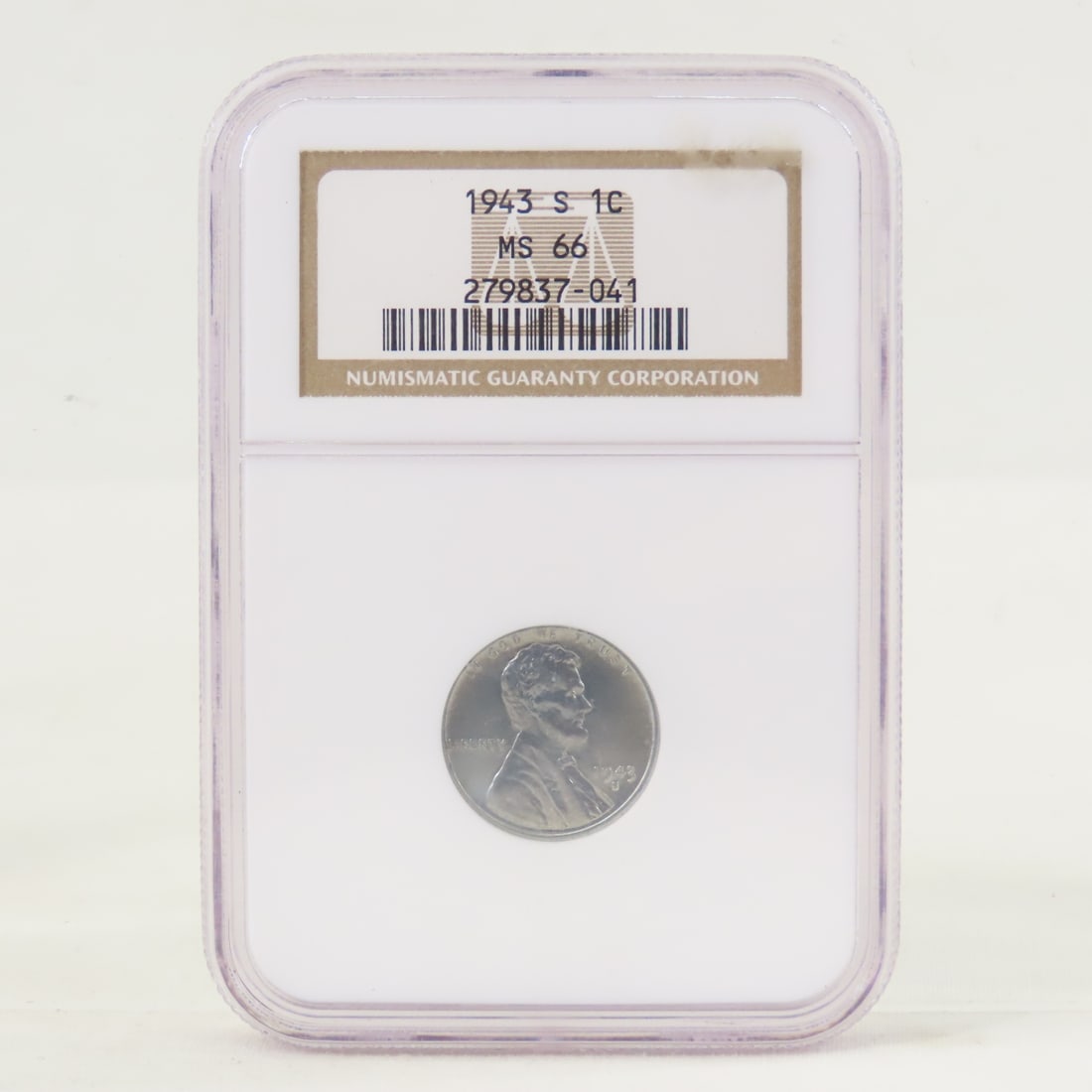 1943 S Lincoln Head Wheat Cent NGC MS66: 1943 S Lincoln Head Wheat Cent NGC MS66 - Lot Size 4x3x1" 1 LB All information and photos are intended to be as accurate as possible, but errors are possible. No item may be returned or refused based