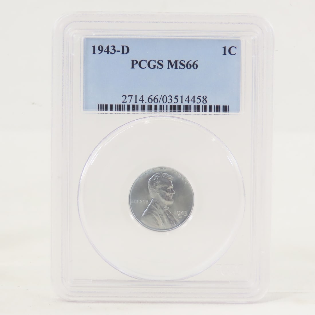 1943 D Lincoln Head Wheat Cent PCGS MS66: 1943 D Lincoln Head Wheat Cent PCGS MS66 - Lot Size 4x3x1" 1 LB All information and photos are intended to be as accurate as possible, but errors are possible. No item may be returned or refused