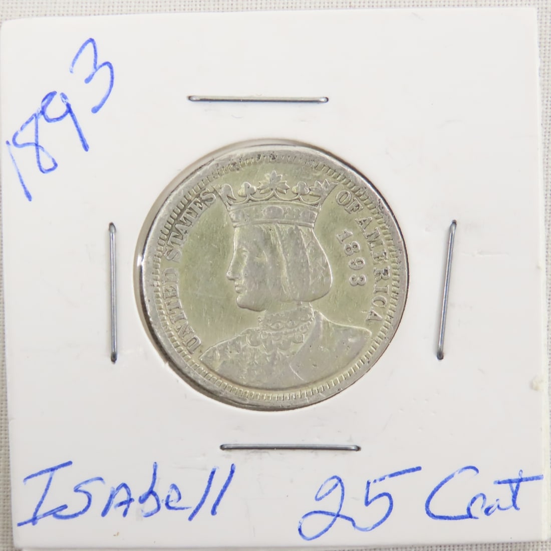 1893 Isabella Columbian Exposition Silver Quarter: 1893 Isabella Columbian Exposition Silver Quarter - United States' first commemorative quarter dollar. Congress authorized the piece at the request of the Board of Lady Managers of the World's Columbi