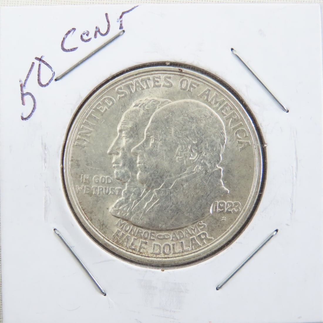 1923 S Monroe Doctrine Centennial Half Dollar: 1923 S Monroe Doctrine Centennial Half Dollar - Lot Size 2x2x2" 1 LB All information and photos are intended to be as accurate as possible, but errors are possible. No item may be returned or refused