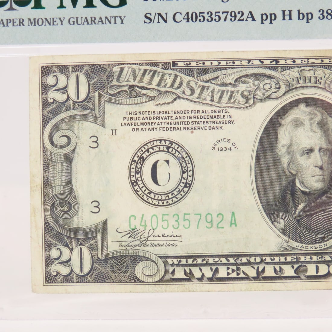 1934 $20 Fed Res Note Philadelphia PMG 30 VF - 2