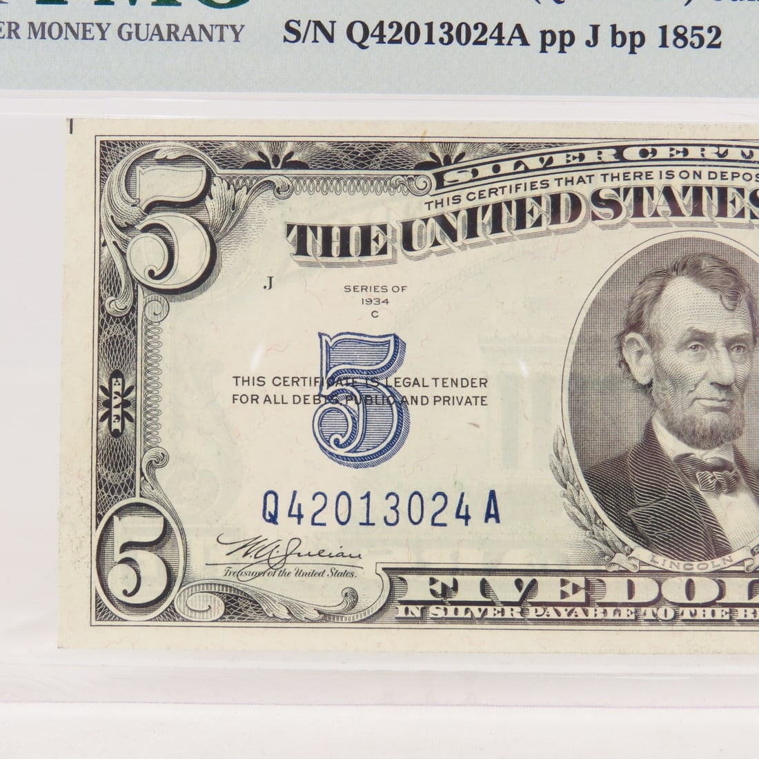 1934 C $5 Silver Certificate PMG 65 Gem Unc - 2