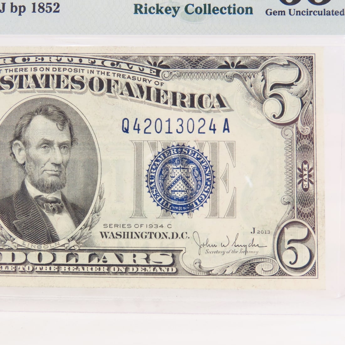1934 C $5 Silver Certificate PMG 65 Gem Unc - 3