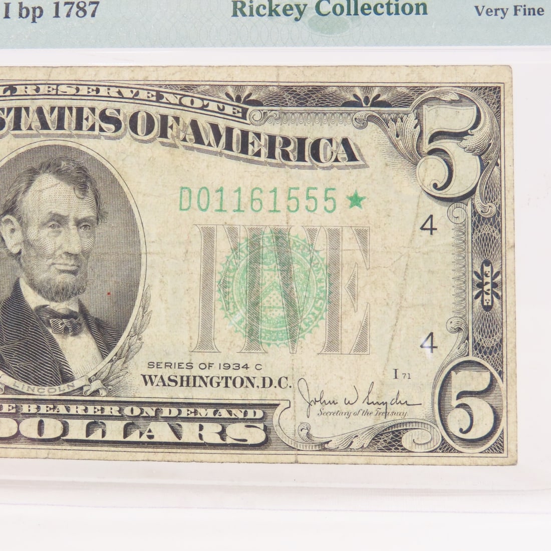 1934 C $5 Silver Certificate Star Note PMG 20 VF - 3