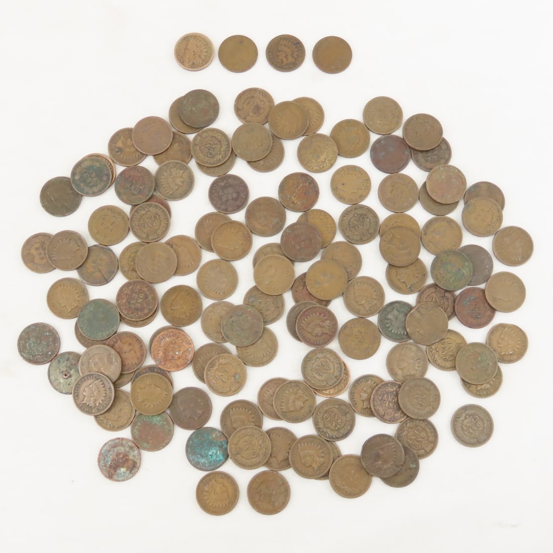 125+ Indian Head Cents 1863-1909: 125+ Indian Head Cents 1863-1909 - Better dates 1863, 1864, 1865, 1879 Lot Size 3x3x3" 2 LB All information and photos are intended to be as accurate as possible, but errors are possible. No item may