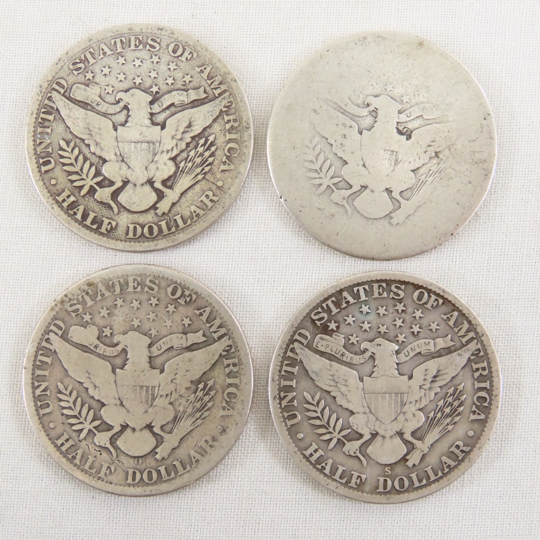 4 Barber Half Dollars 1900, 1907 O, 1908 O, 1913 S - 2