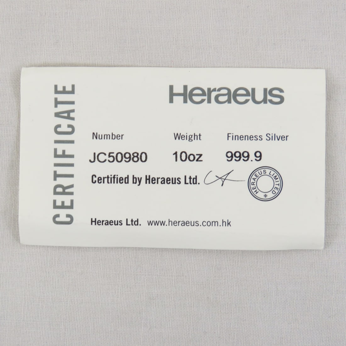 Heraeus 10ozt .999 Silver Bar with certificate - 4