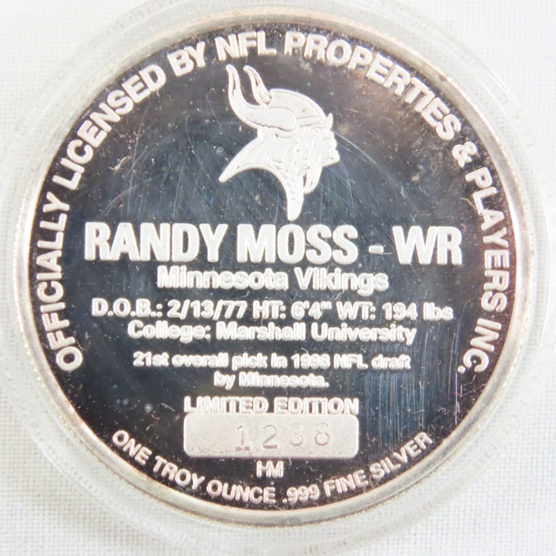 Highland Mint Randy Moss 1ozt .999 Silver Round - 3