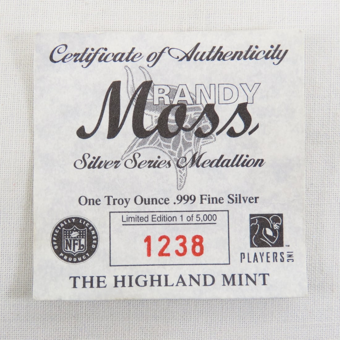 Highland Mint Randy Moss 1ozt .999 Silver Round - 4