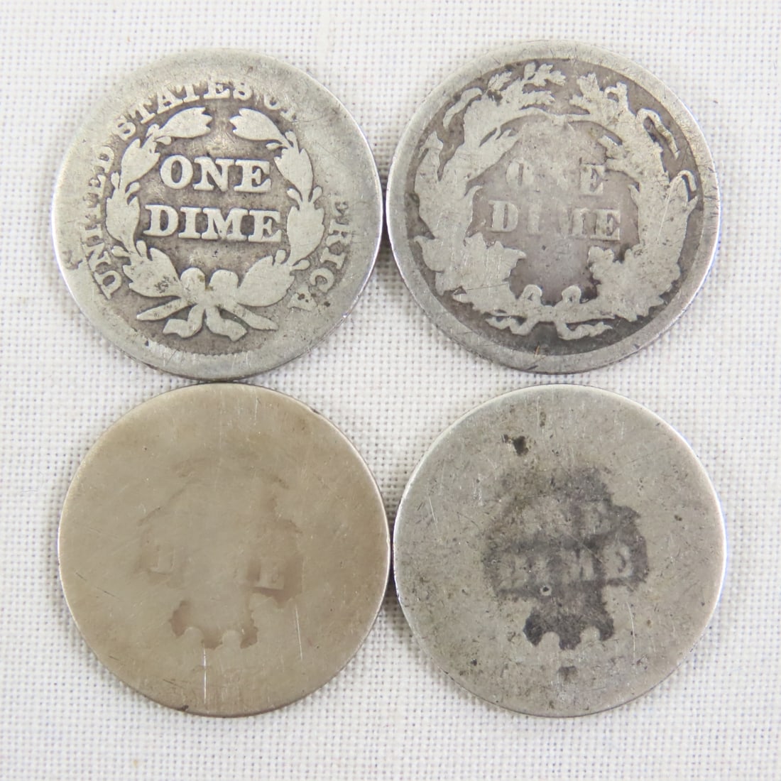 4 Seated Liberty Dimes 1853, 1861, 1872, 1876 - 2