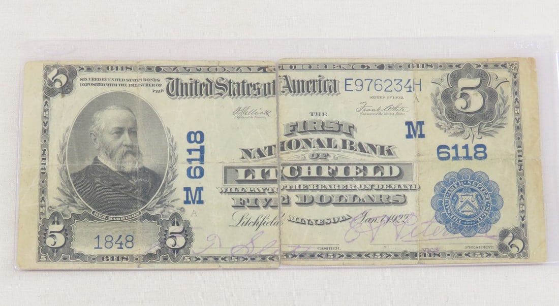 1902 $5 First Nat Bank of Litchfield Note M 6118 (1 of 6)