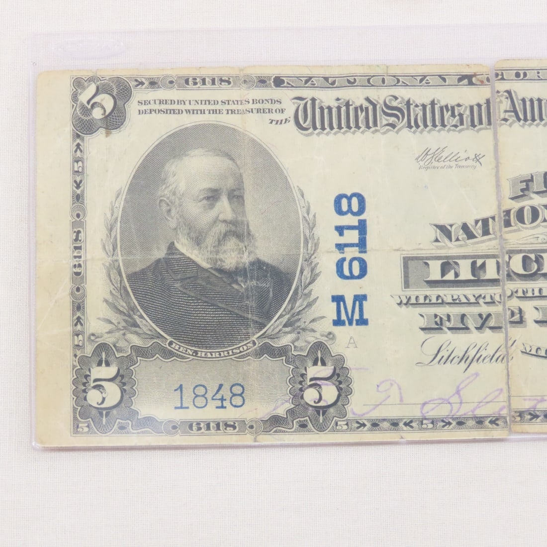 1902 $5 First Nat Bank of Litchfield Note M 6118 - 2