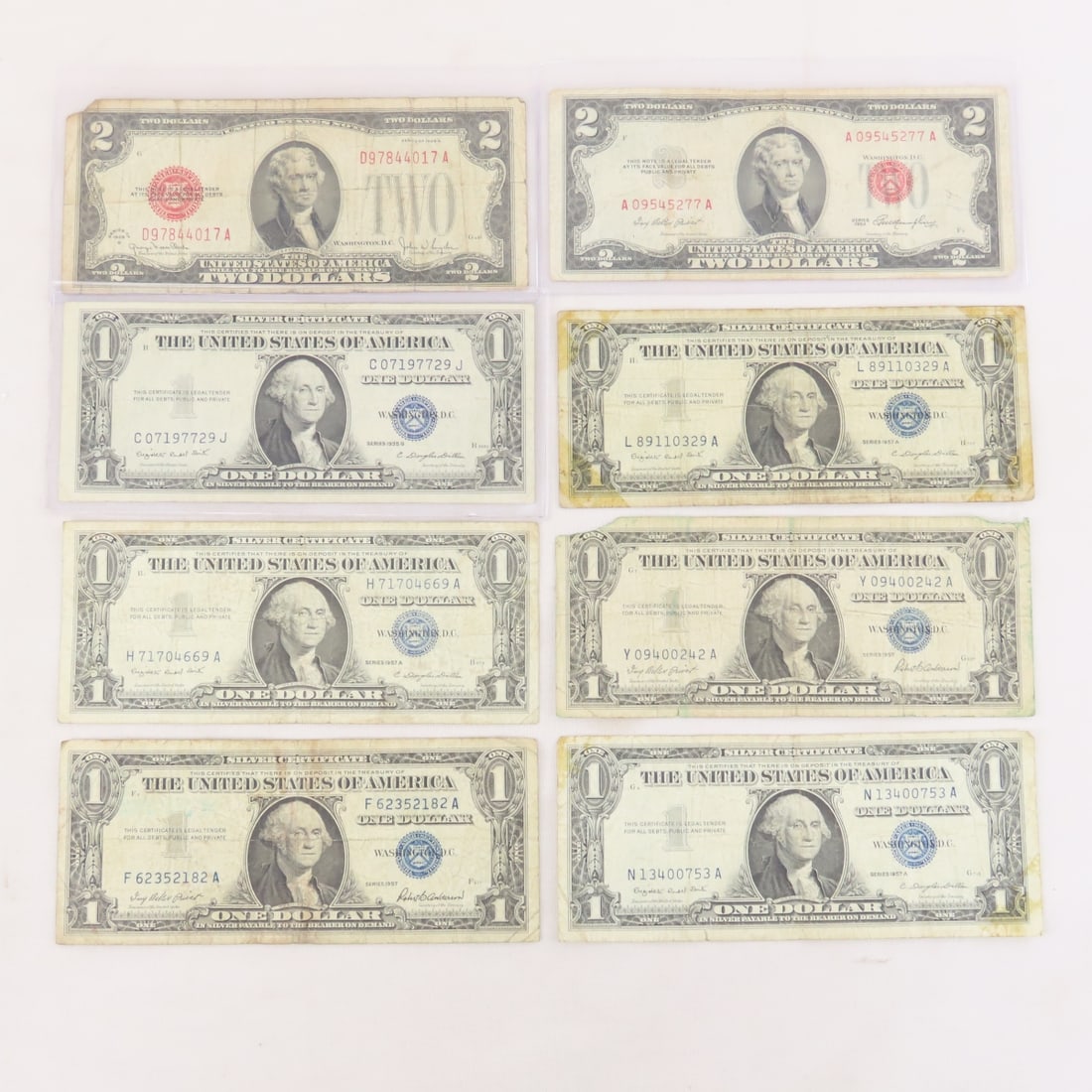 1928 & 1953 $2 Notes, & 6 $1 Silver Certificates (1 of 20)