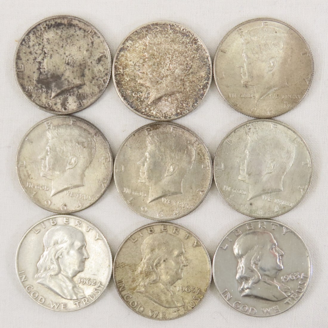 $5 Face 90% Silver Kennedy & Franklin Half Dollars - 5