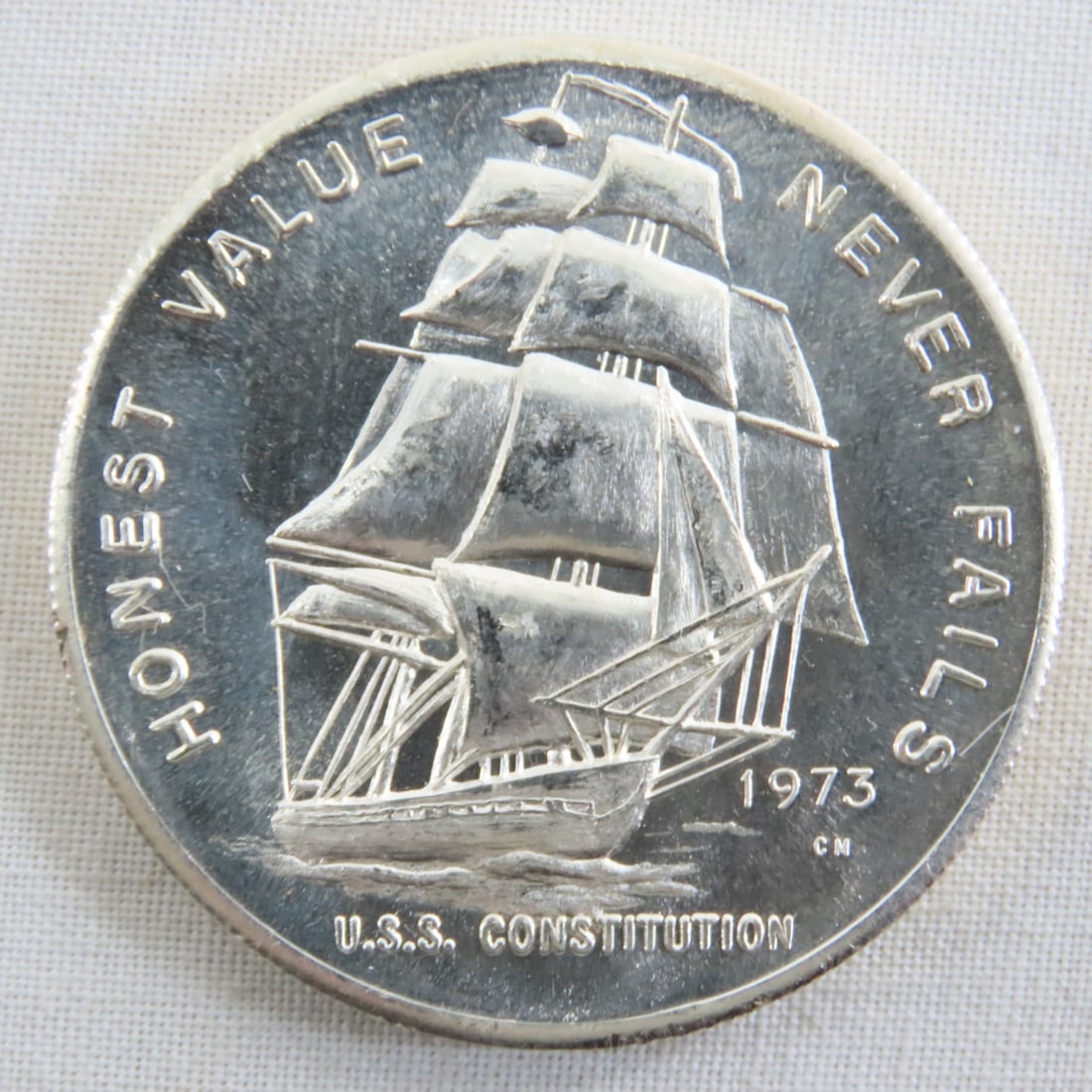 2 1973 USS Constitution 1 ozt Silver Rounds - 2