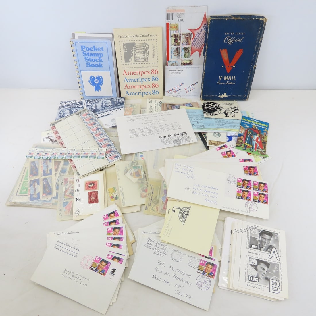 Collection of US Stamps, Sets, Plate Blocks & More: Collection of US Stamps, Sets, Plate Blocks & More - MNH Coil Stamps, Glassine Envelopes of used US Stamps, Plate Blocks of US Stamps, World Columbian Expo Collectible Stamp Sets (6), World Columbian