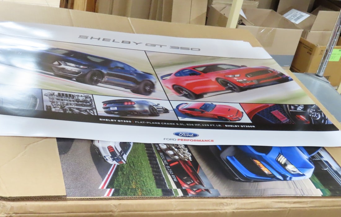 20 Shelby GT 350 Dealer Promo Posters: 20 Shelby GT 350 Dealer Promo Posters - 13 (poster B) Shelby GT 350/GT 350R. and 7 (poster E) 2020 Shelby GT 350. All 24x36", rolled in tube Lot size: 26x8x8", 8 LBS All information and photos are