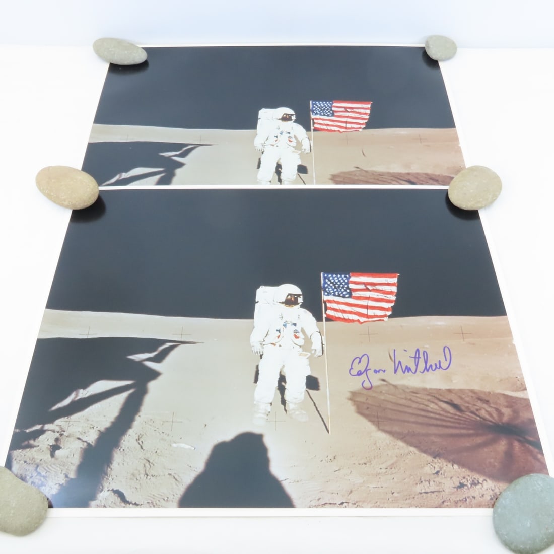 Edgar Mitchell Apollo 14 Autographed Photo: Edgar Mitchell Apollo 14 Autographed Photo - Mitchell was 6th man to walk on the moon. color 20x16" photo on Kodak professional paper - signed in blue. Second unsigned photo. LOT SIZE: 18x2x2"