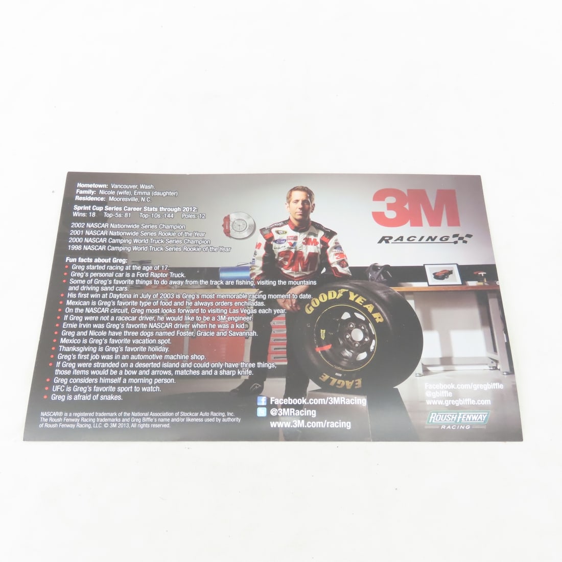 Autographed Greg Biffle 3M Car & Card & Jack Roush - 8