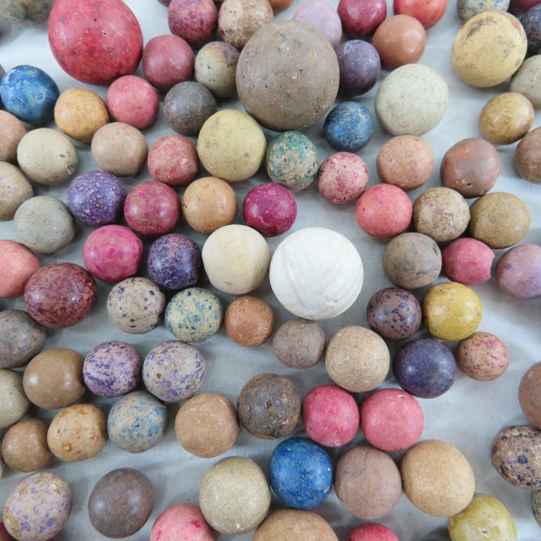 2 Pounds of Vintage Clay Marbles & 1 Stone Shooter - 18