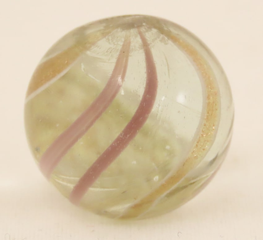 Antique 3/4" Lavender Clear Banded Lutz Marble: Antique 3/4" Lavender Clear Banded Lutz Marble - Lot Size 3x3x3" 1 LB All information and photos are intended to be as accurate as possible, but errors are possible. No item may be returned or refused