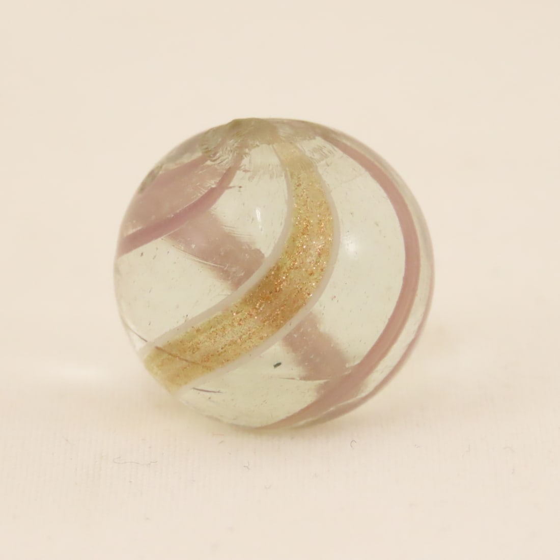 Antique 3/4" Lavender Clear Banded Lutz Marble - 2