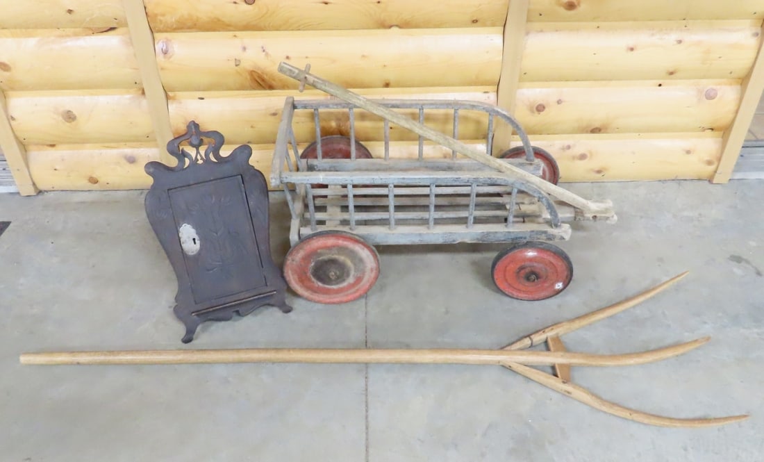 Primitive Hay Fork, Wagon & Antique Wall Cabinet (1 of 20)