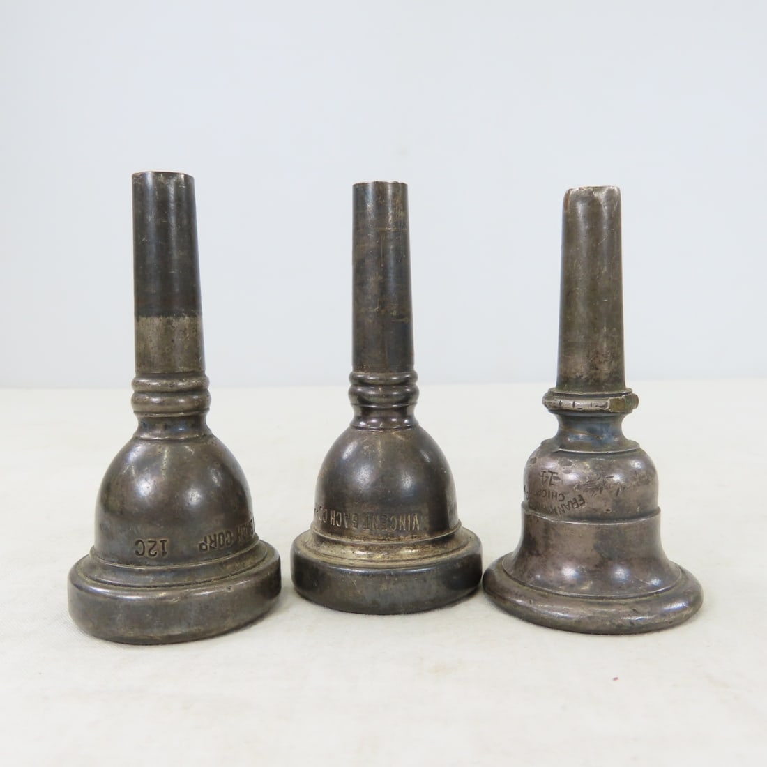 3 Vintage Trombone Mouthpieces, Bach 11C & 12C - 11