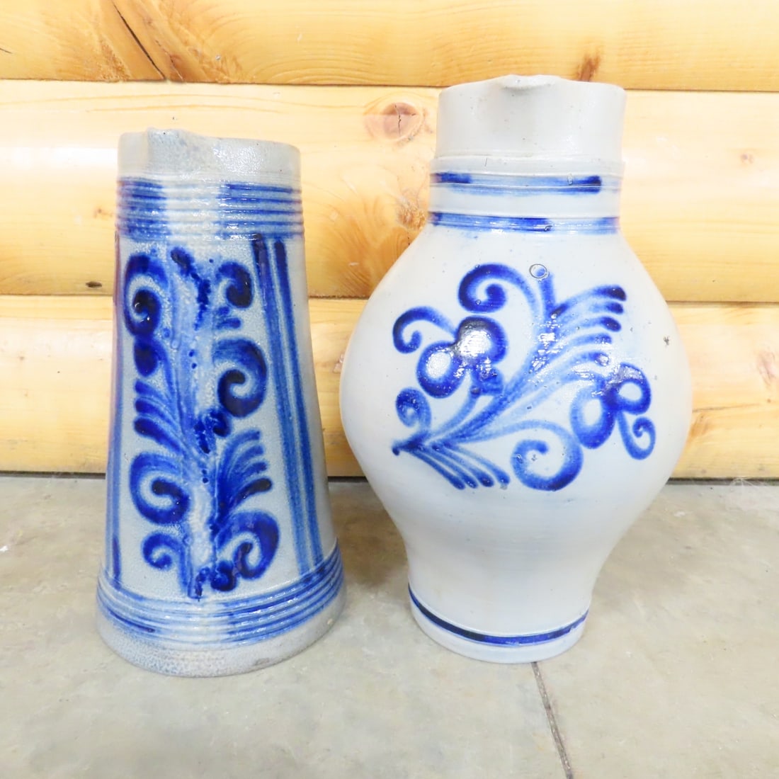 2 Vintage German Westerwald Salt-Glazed Pitchers: 2 Vintage German Westerwald Salt-Glazed Pitchers - 12" & 11" tall, Lot Size: 13x12x8", 10 lbs All information and photos are intended to be as accurate as possible, but errors are possible. No item
