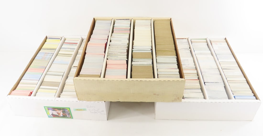 1980-90's Baseball, Football & Basketball Cards: 1980-90's Baseball, Football & Basketball Cards - Approx 9,000 cards- 3 Monster Boxes- 1 missing lid. Astros, Athletics, Padres, Blue Jays, and mixed sports. Most are 1980-90's and Topps, Donruss, & F