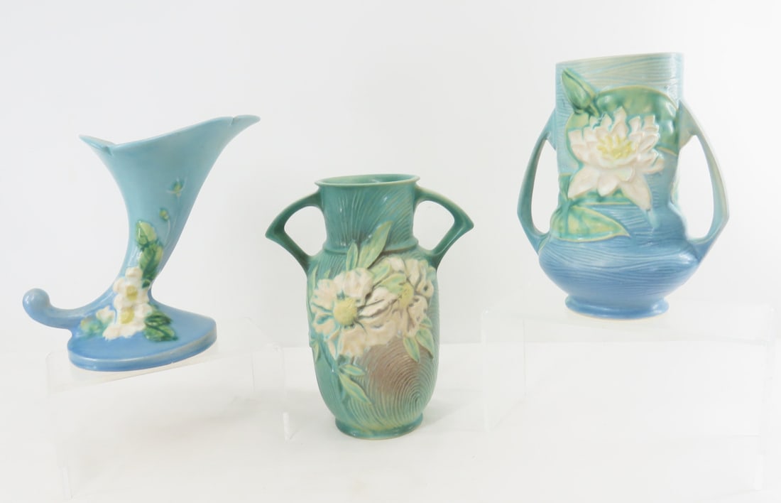 Roseville Pottery Peony, Water Lily & Rose Vases (1 of 16)