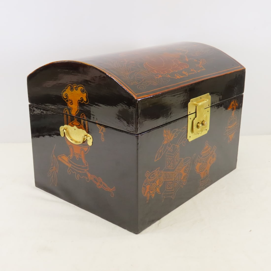 Pewter Ducks, Brass Boat & Chinese Lacquer Box - 3